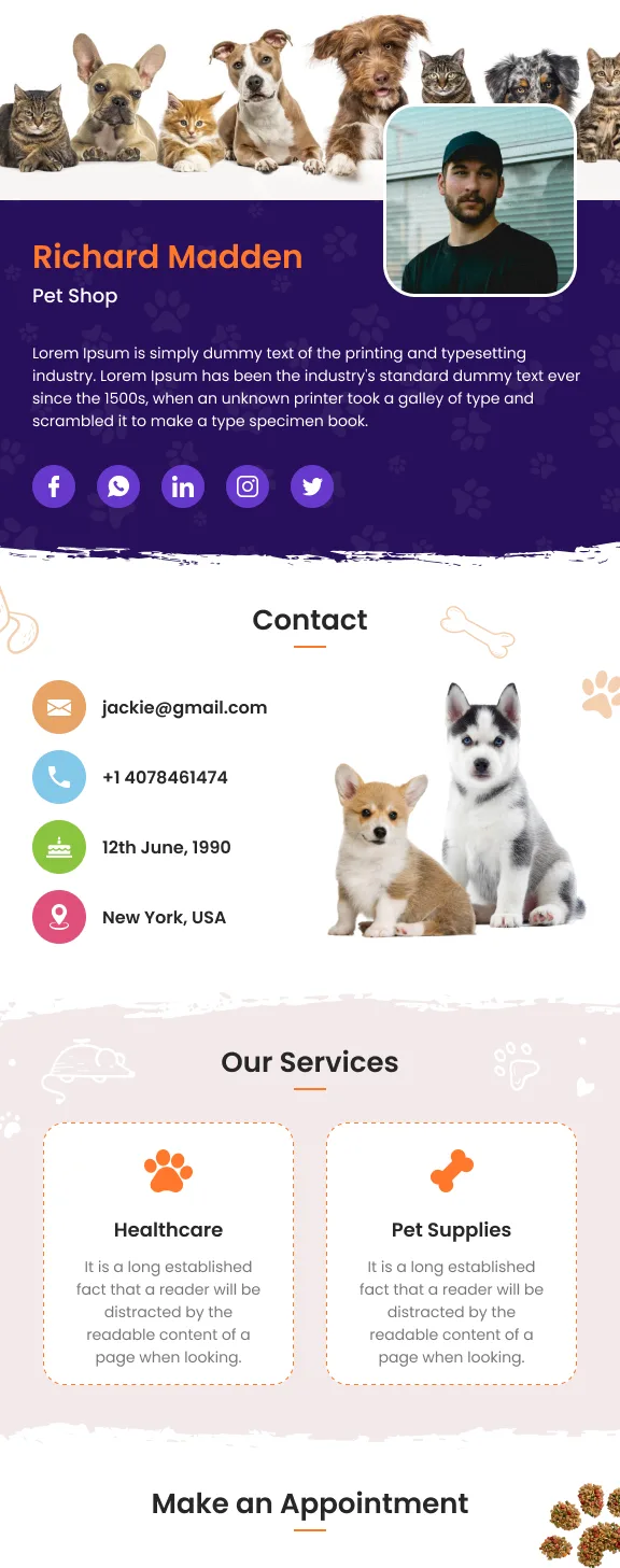 قالب کارت ویزیت پت‌شاپ